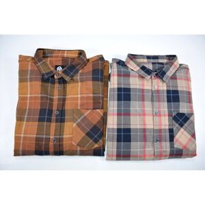 Lot of 2 Into The AM Flannel Shirts Mens 2XL Brown Black & Cream‎ Red Black